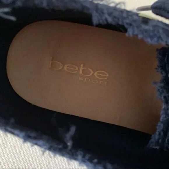 Bebe Sport Blue Satin Embroidered Flower Sneakers size 8.5 - Picture 4 of 5